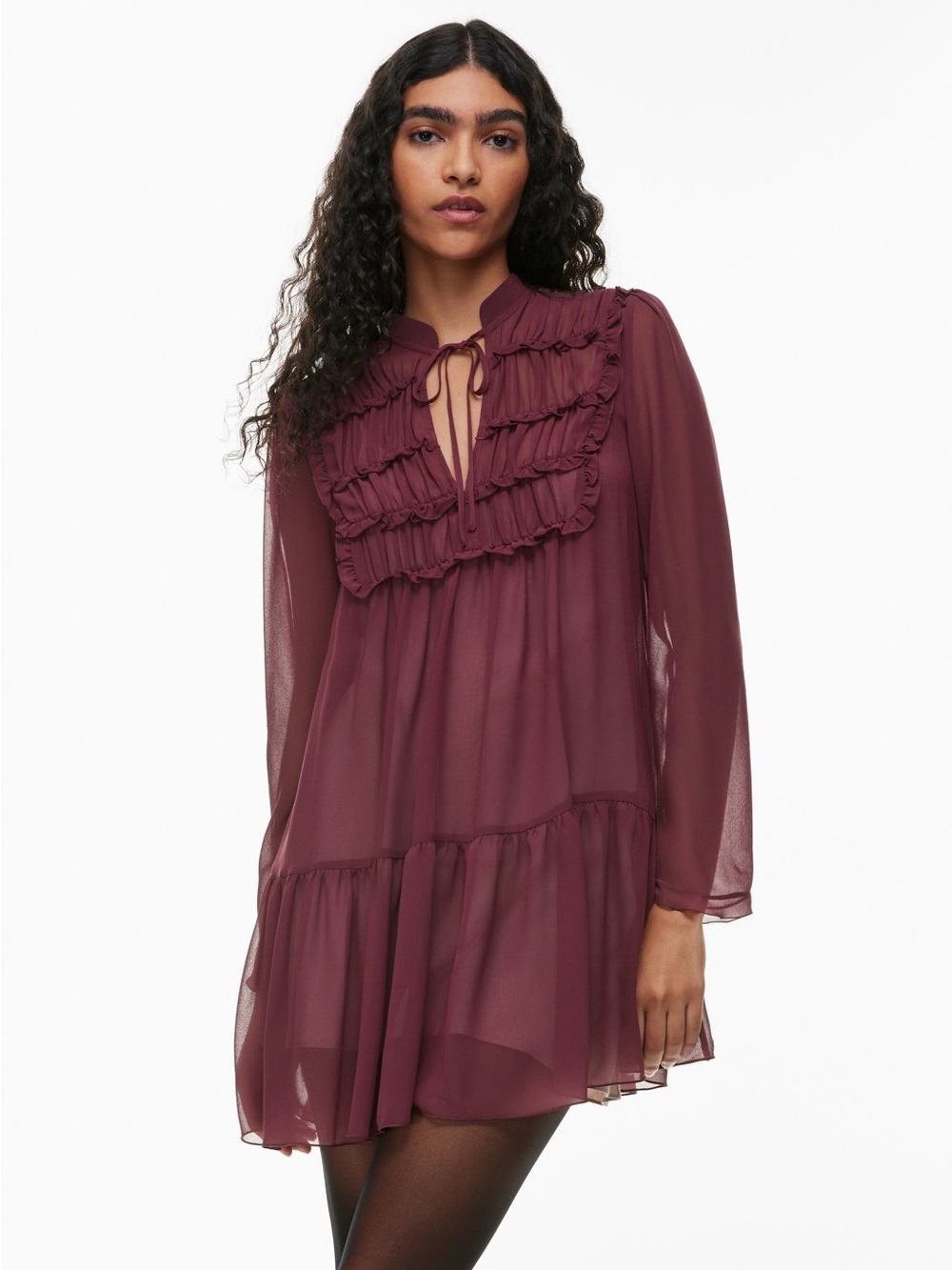 Aritzia Wilfred Alessia plum semi sheer dress